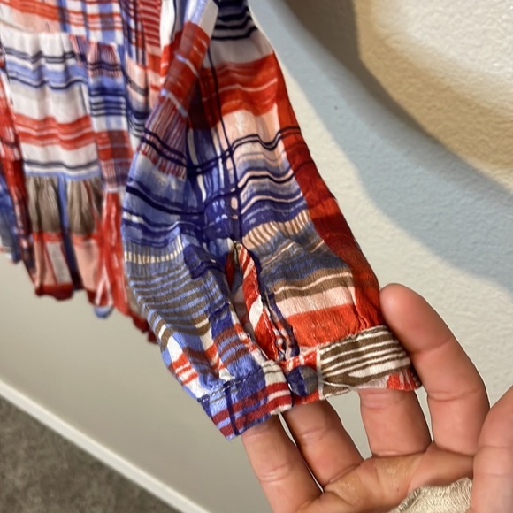 Anthropologie Maeve Plaid Button Down Ruffle Top | Red, White & Blue | Size M - Picture 6 of 8